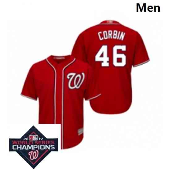 Mens Washington Nationals 46 Patrick Corbin Red Alternate 1 Cool Base Baseball Stitched 2019 World Series Champions Patch Jersey